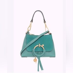 SEE BY CHLOE Joan Leather Suede Mini Crossbody Bag Mineral Blue looks teal